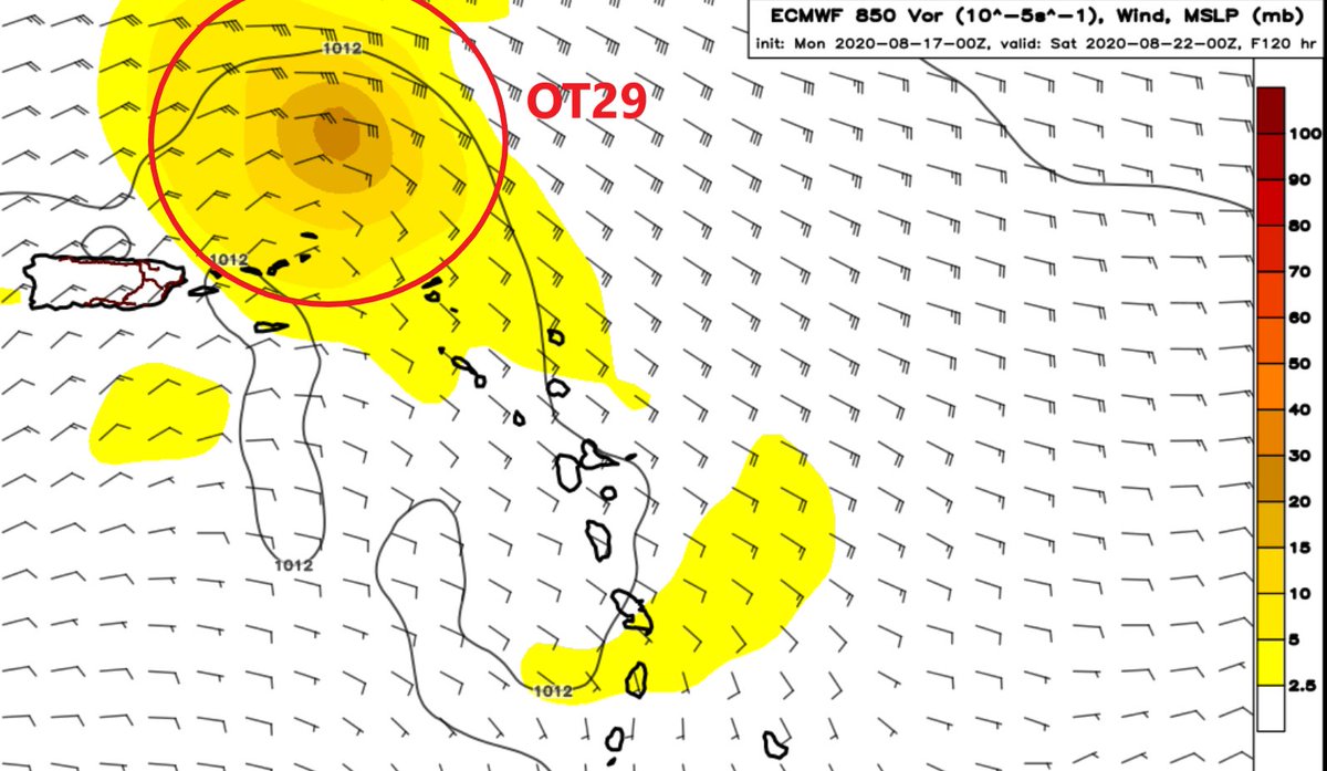 Meteouragans's tweet photo. #GFS se range un peu plus, lors de sa dernière mise à jour, du côté du modèle #ECMWF, à savoir un passage de l'#OT29, située actuellement au Sud du #CapVert, sur ou au Nord de l'arc antillais ce samedi en une #dépression ou #tempête tropicale faible. https://t.co/DGm9wN79xS