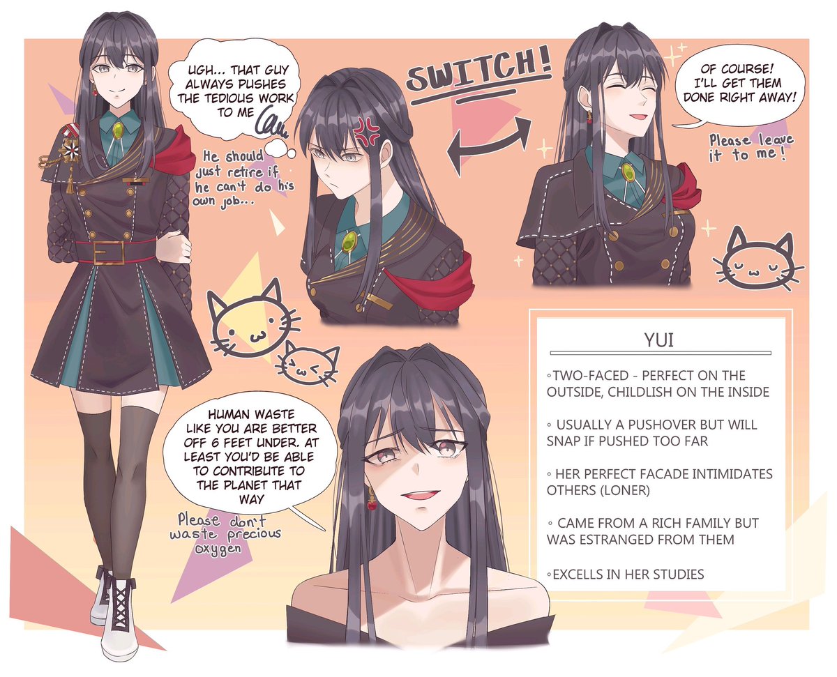 I finally made a reference sheet for my OC! Her name is Yui please treat her well UwU #obeymemc