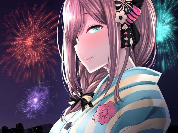 鈴原の浴衣絵を見直したら口が気になったので今更微修正。
ついでに背景が夜のトンネル前バージョンも作ってみた。 