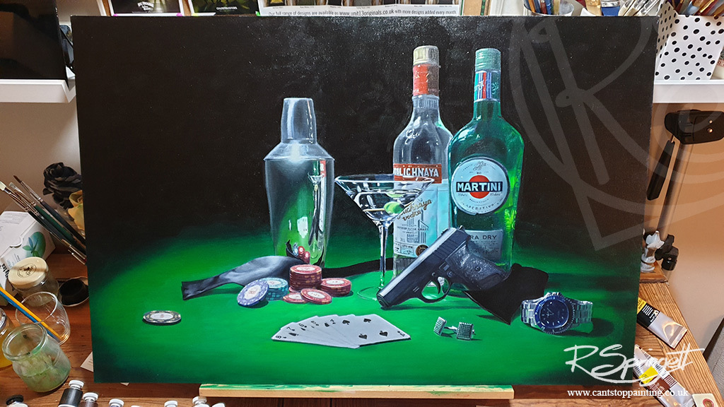 Springett_Art's tweet photo. Some great progress recently on the James Bond still life - you'll have to wait a while longer for the finished piece as I'm taking a week off with the family 😁

#jamesbond #casinoroyale #007 #artwork https://t.co/07xzYUzAnp