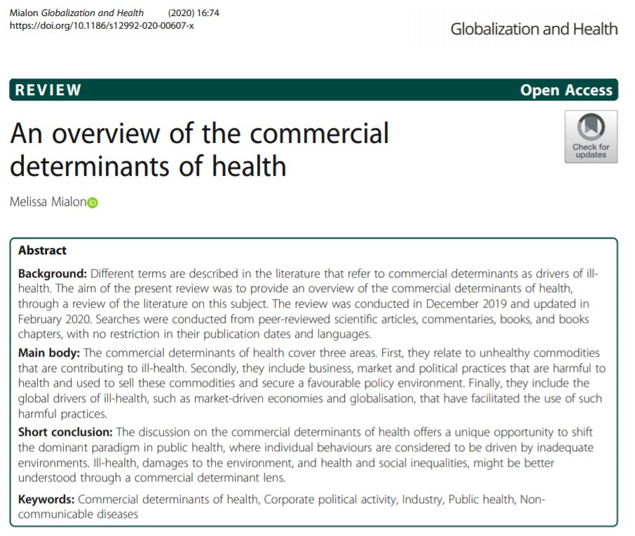 kentbuse's tweet photo. Congrats to @MIALONMelissa for review of Commercial Determinants of Health #CDoH. Fully concur that we need
👉greater understanding of how to address commercial drivers 
👉researcher/activist/policy-maker coalitions to drive change
https://t.co/ft5d7eTjay https://t.co/tzez675H1O