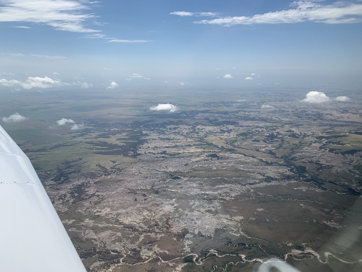 After a quick snack, leg stretch, etc., I was back in the air to my next stop, Rapid City SD, just east of the Black Hills. The weather was still perfect and time passed quickly, with Badlands National Park soon passing under.