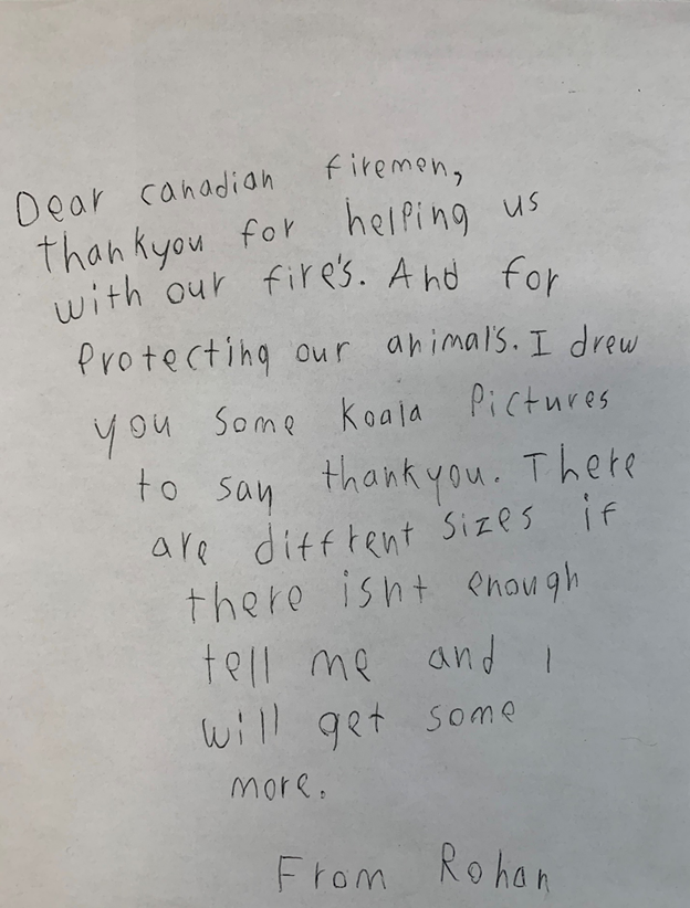 AlbertaWildfire's tweet photo. Did you know beavers and koalas get along famously? Check out this thank you all the way from Australia! We support partners around the world with firefighting efforts through our mutual aid agreements, and this winter we sent 34 support staff to help with Australia’s wildfires. https://t.co/qgXwXxf4Ki