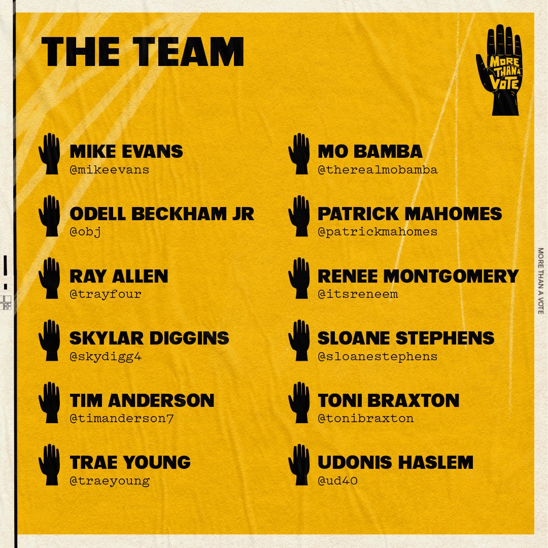 morethanavote's tweet photo. We are a coalition of Black athletes and artists who have come together to fight systemic racism's impact on our community's right to vote. 

Join us and keep our community from being silenced because Black voters matter more than ever: https://t.co/uRRXj3y3ab https://t.co/tJXEWMwCMO