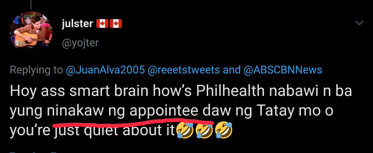 JuanAlva2005's tweet photo. @yojter @ABSCBNNews And u have the gall to say this tapos wala ka palang evidence?!🤣 So ano tawag sayo? https://t.co/5IIR8Glt4B