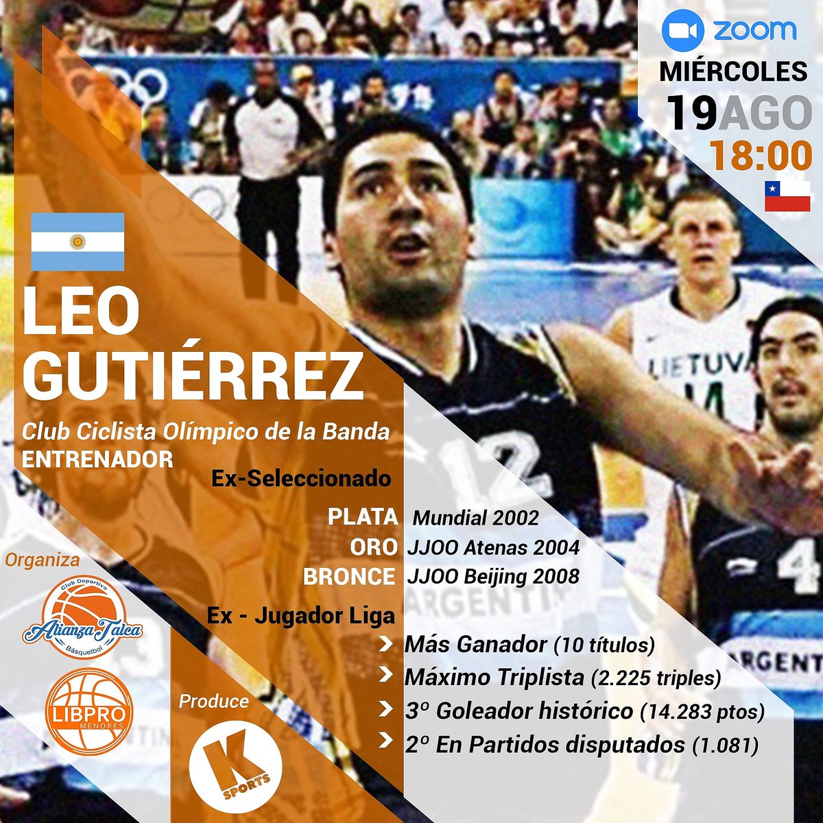 Este miércoles, en conjunto con <a href="/LibproMenores/">LibproMenores</a> , estaremos con un grande del Basket Argentino, doble medallista Olímpico, el más ganador de la Liga Argentina 🇦🇷, etc. El gran #LeoGutiérrez conversará con nosotros vía zoom a partir de las 18:00 hrs de 🇨🇱...imperdible!!!