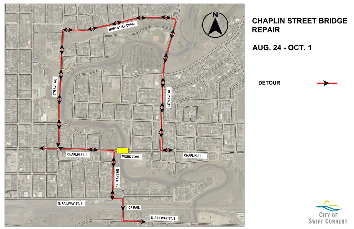 City_SC's tweet photo. NEWS: Repairs to the Chaplin Street Bridge will commence on Aug. 24 and run through Oct. 1. There will be a full closure to traffic on Chaplin St E from from 10th Ave NE to 11th Ave NE. Detours will be in place.

DETAILS: https://t.co/hLDlzxX8J6 https://t.co/DIbNTubTJD
