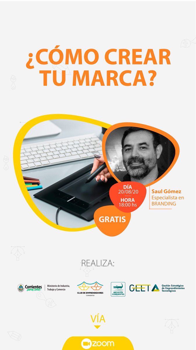 Los invitamos a esta charla organizada por el Club y Hecho en Corrientes junto a <a href="/GeetAcademy/">GEET</a> para que empresas y emprendedores puedan mejorar su proyecto o empresa con la ayuda del especialista en branding D.G. Saúl Gómez.

bit.ly/CrearTuMarcaCo…