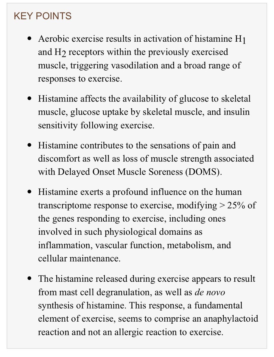 “The emerging evidence on histamine and exercise is that much of the early inflammatory response to exercise may be driven by this primordial signal molecule.”