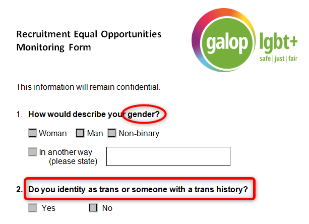 ..."How would describe [sic] your gender?" and include the options, 'Woman', 'Man', 'Non-binary' and 'In another way'.2/13