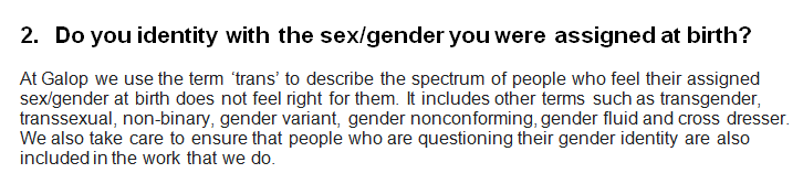 One form then asks, "Do you identity [sic] with the sex/gender you were assigned at birth?", with some additional text:5/13