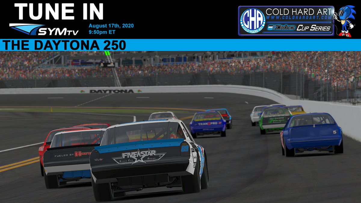 3WideRCN's tweet photo. The biggest 3Wide race of the year! It's the Daytona 250, tonight! The @Cold_Hard_Art Cup Series is back, y'all!

Tune in with @SYM_tv at 9:45pm ET.

https://t.co/yImB3hXA1k https://t.co/xTpHBcrqnM