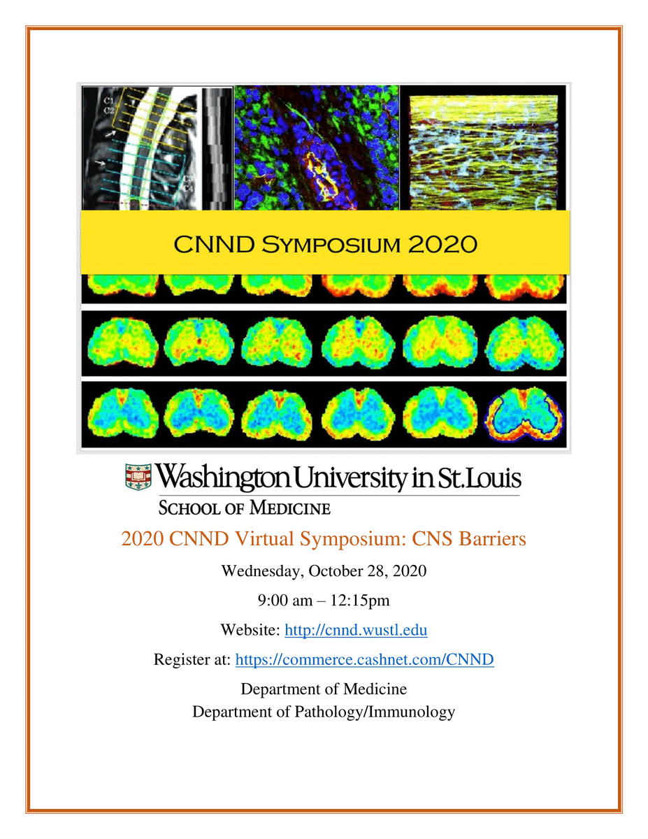 KleinLab_WUSTL's tweet photo. Mark your calendars! The 8th annual Center for Neuroimmunology and Neuroinfectious Diseases (CNND) Symposium will be held virtually on Wednesday, October 28. This year's theme is "CNS Barriers" with Dr. Maiken Nedergaard, a pioneer in the glymphatic field, as our keynote speaker. https://t.co/Lo5xHx3zzE