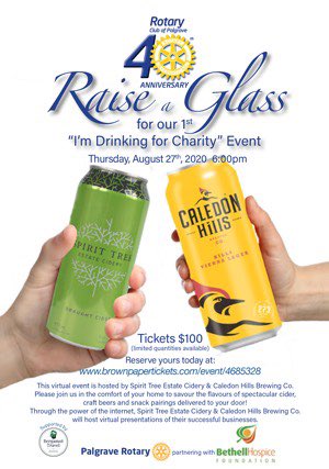 K_Stronach's tweet photo. Join in the festivities! 
Raise a glass for ⁦@BethellHospice⁩ and Rotary Club of Palgrave. Virtual event is hosted by ⁦@SpiritTreeCider⁩ and Caledon Hills Brewing Co and comes with a selection of craft beers, ciders and snack pairings. #yourcaledon https://t.co/8rJIwi0XaR