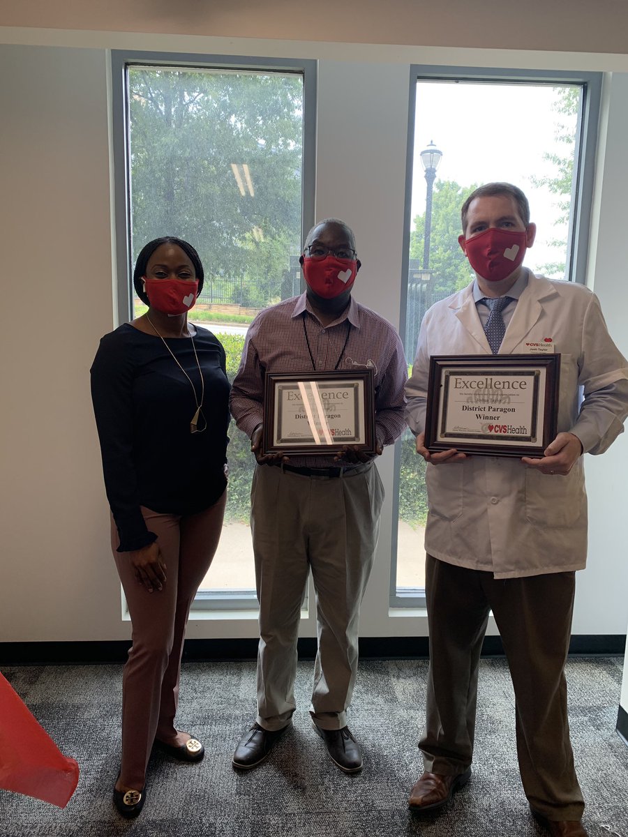 GloriaJCVS's tweet photo. Celebrating our district paragons today! Congratulations to Josh Taylor(RX)& James Foreman (FS) for leading with heart and taking care of our patients, customers and our communities! #Simplythebest #Paragons #Region31 #CVSATL #OneStoreTeam @DavidSanfordCVS @Kristacvs https://t.co/iKeeisCyv7