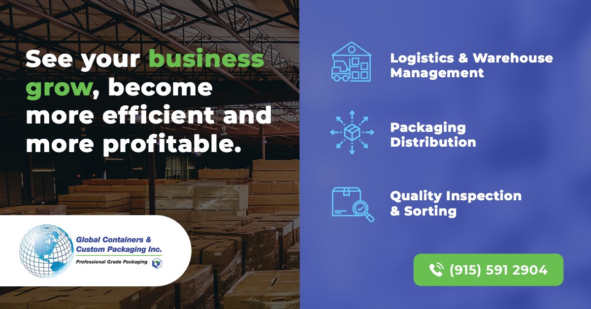 GlobalPkg's tweet photo. Get to know us! Learn about all of our services, you’ll be surprised of how versatile we are!

📞 (915) 591 2904
https://t.co/PPviyJAcRB

#GlobalContainers #ContainersForAnything #packaging #logistics #inspection #warehouse #logisticsmanagement #quality #qualityinspection https://t.co/kywT4haP84
