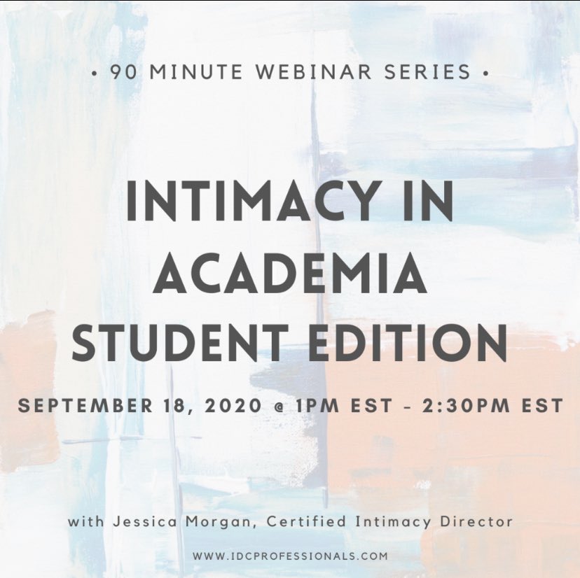 New 90 minute webinars!
Early registration is currently open to all Individuals of the Black, Indigenous and POC community. Open registration will become available on August 20th at 1am EST. 

#raisethebar #intimacydirection #intimacycoordination #film #theatre #NYC #LA #Chicago