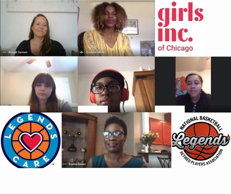 Girls are finding out that #LegendsCare! @WNBA alumnae like Charlotte Smith & Rushia Brown join our girls in virtual chats that address teamwork, group cohesiveness, goals & more. Thanks to @NBAalumni and @WNBA for making these inspiring conversations possible! #championforgirls