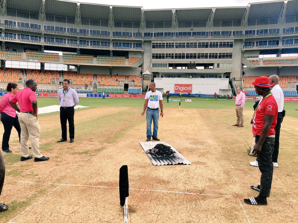 WI vs Pak, Jamaica, 2017. Pakistan won the Test with enough time left but this image from day-two highlights the amount of efforts that were put to have cricket. They used coals to dry wet patches on the pitch.