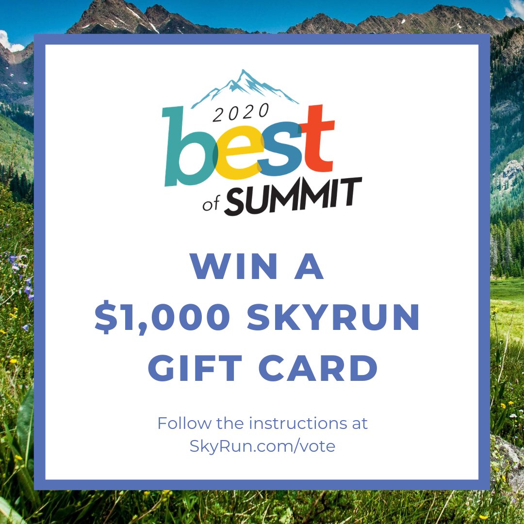 SkyRunSummit's tweet photo. Vote for SkyRun Vacation Rentals as Best Property Manager in Best of Summit 2020 and get the chance to win a $1,000 🎁 SkyRun Gift Card!

See instructions at https://t.co/HIz1SPyYEr 🌟

This promotion is in no way sponsored, endorsed, administered by, or associated with Twitter. https://t.co/ub0WE9xfBy