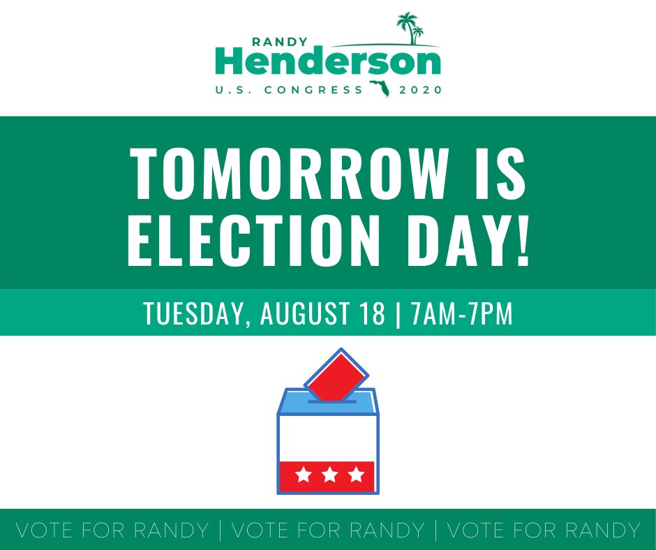 HendersonForFL's tweet photo. Tomorrow is the big day, SWFL! 🇺🇸

If you haven’t already voted, I’d be honored to earn your support at the polls. Also, be on the lookout for our dedicated #TeamHenderson volunteers who will be welcoming voters at precincts throughout #FL19! https://t.co/To3rSwiZ26