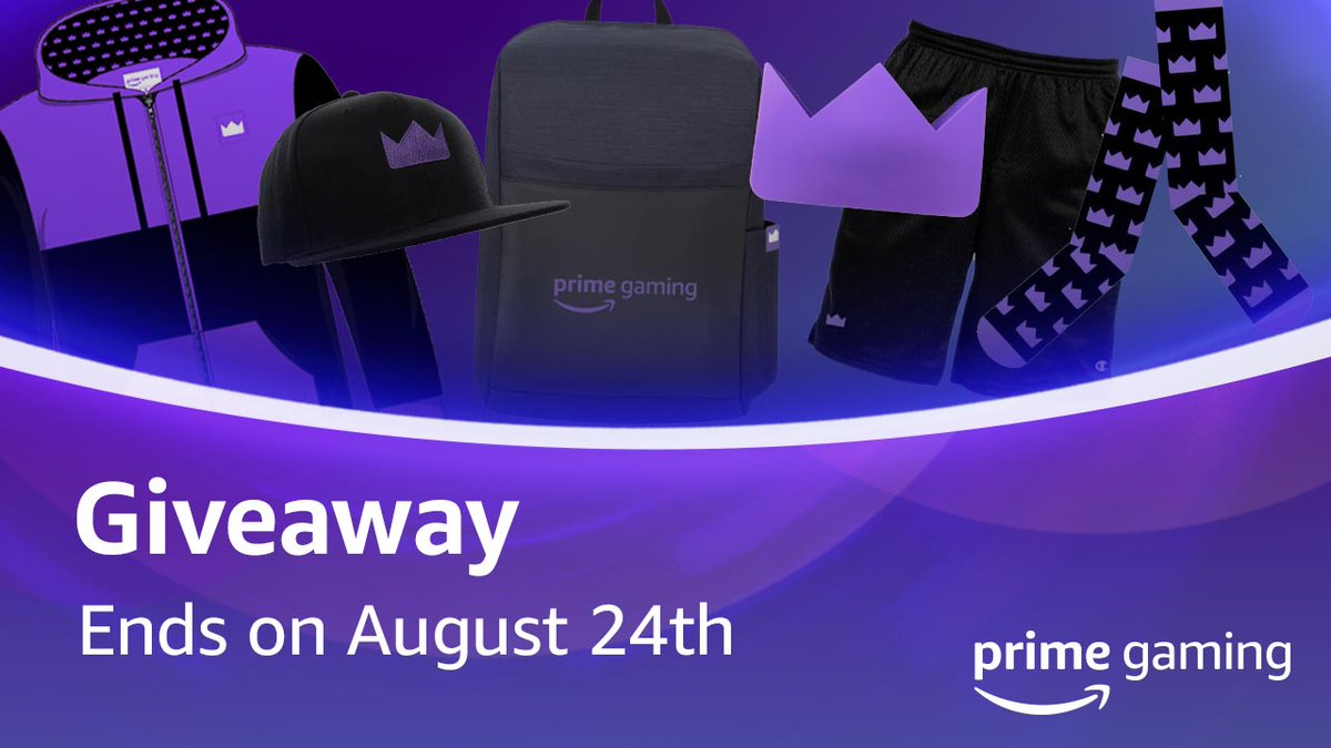 primegaming's tweet image. New name, same awesome benefits 💜👑 Follow us and retweet this tweet for a chance to win a #PrimeGaming SWAG bag! 

Ends 12:00am PT 8/24. NoPurchNec. US only. 18+. See rules: amzn.to/Rules. We will DM the lucky winners!