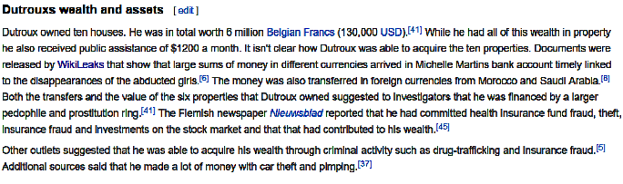 While in jail Dutroux managed to convince a health professional that he was disabled with mental illness. He f $1,200 a month in benefits He also convinced them he needed sedatives for sleeping problems. Dutroux later went on to use those sedatives to sedate his victims.