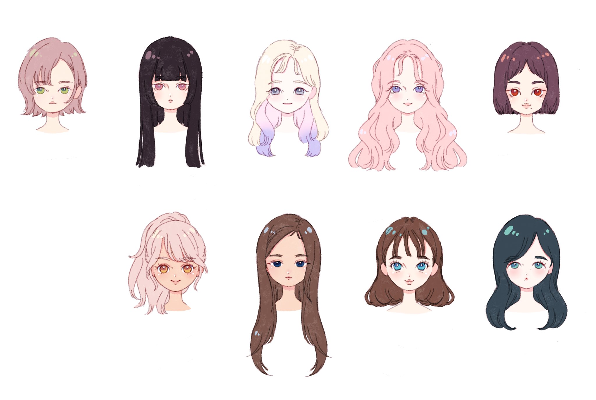 Procreate Manga Hairstyles Stamps. Anime Girl Hairstyle Stamp Guide.  Procreate Hair Brushes for Chibi Character Commercial Use - Etsy