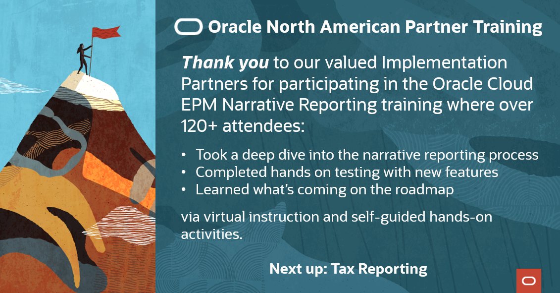 toby_hatch's tweet photo. The virtual North American @Oracle #EPM partner training for Narrative Reporting has concluded. Our product management team was delighted to have you experience the latest features and capabilities. To Join https://t.co/n0s491OKP6 #epmcloud https://t.co/czlpqPiKPS #hyperion https://t.co/q53a5vuwFx