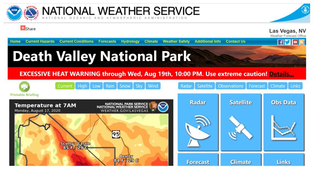 9/ We are in the midst of a long-duration extreme heat event. Another run at 130°+ temperatures in Death Valley remains possibleYou can track real-time observation & forecasts at  @NWSVegas Death Valley Recreation Page. Here:  http://t.ly/Kt2A 