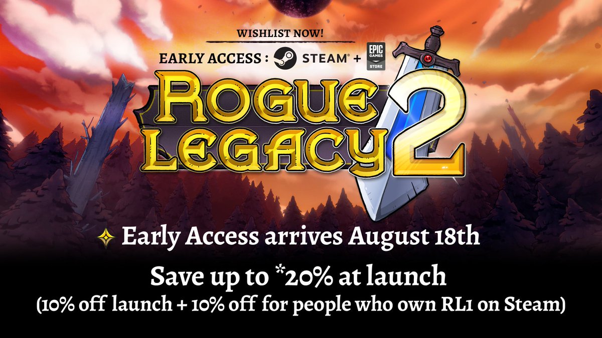 CellarDoorGames's tweet photo. Rogue Legacy 2 is out tomorrow with a discount of UP to 20% off!! (details in pic)

We're also dropping a BIG PATCH which includes:
A boss remake, a score system, and post-game super challenge!

Steam: https://t.co/inS26yVBZm
Epic: https://t.co/tY1cDYL2rN https://t.co/2Ba7wpvda3