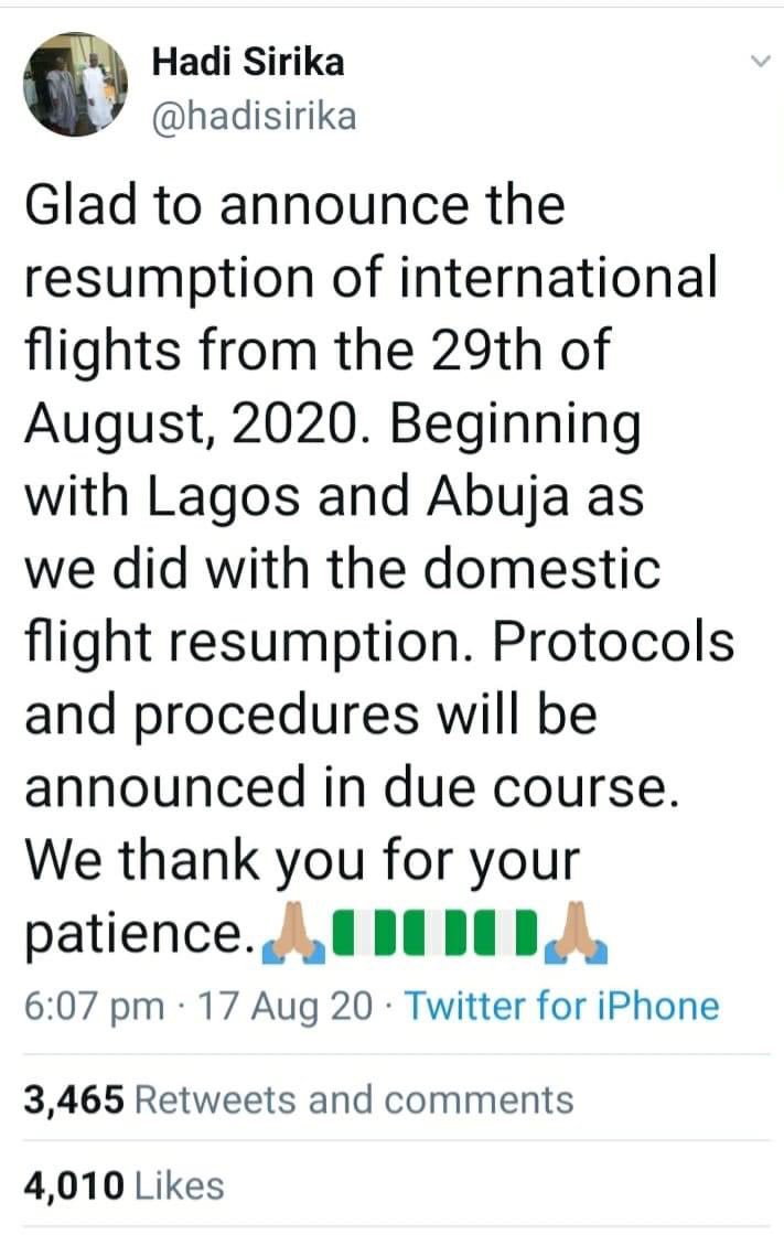sowore's tweet photo. They are happy to announce commencement of international flights because it is time for their children/wards to return to schools abroad, September is resumption date for most schools abroad! Nobody is willing or happy to reopen schools here. #Theydontcareaboutus #RevolutionNow https://t.co/LuLAnUJaN2