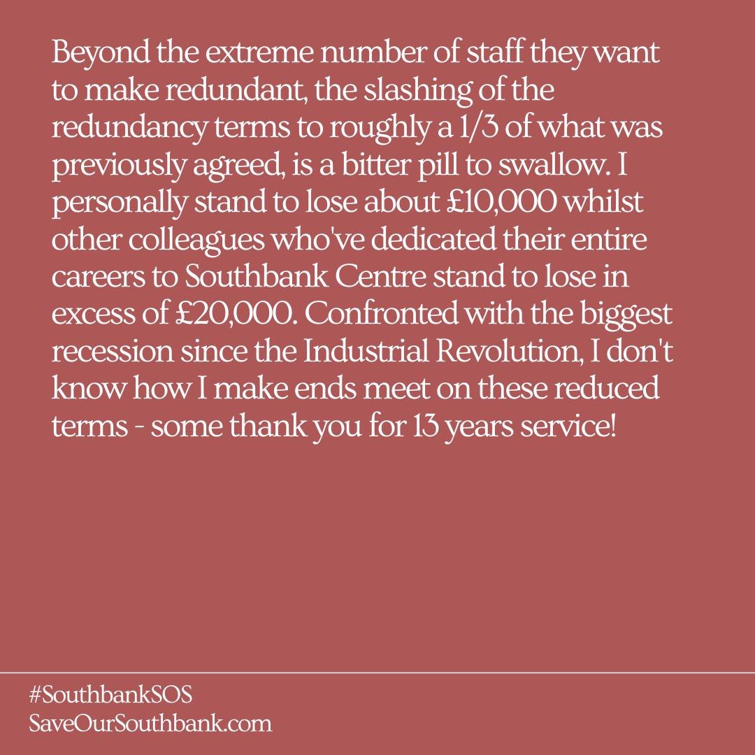 SouthbankSOS's tweet photo. Read just one of the real life consequences of @southbankcentre’s betrayal of its staff and it’s own redundancy policy. #southbanksos #artsincrisis https://t.co/LTqheUgOp8