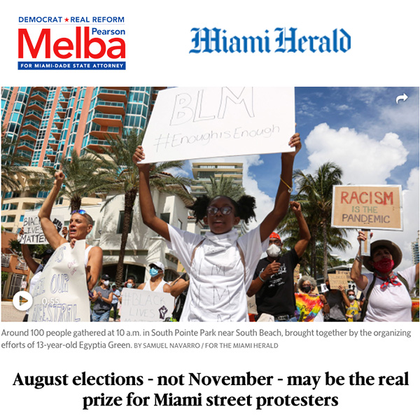 “Vote her out!” a group of protesters chanted on June 2 outside the Miami-Dade Pretrial Detention Center as members of the Dream Defenders passed out fliers calling for Rundle to be ousted from office this summer. #ByeKathy

#Melba2020 #TeamMelba #MelbaForMiami #27YearsIsEnough