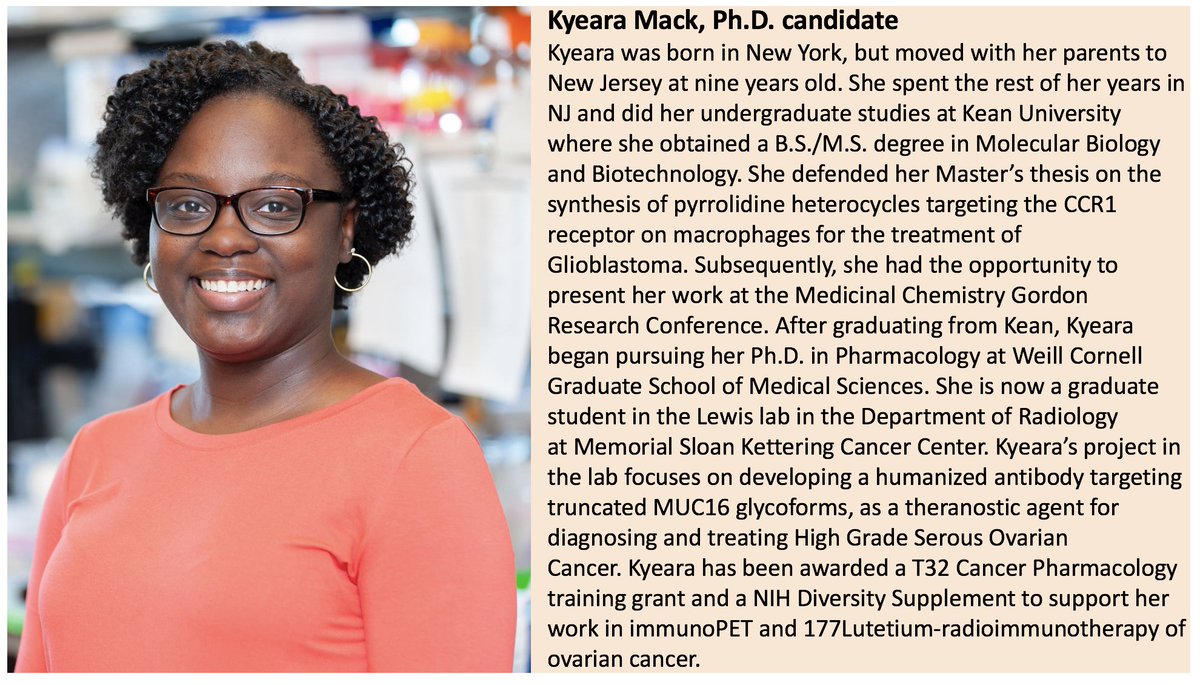 WIMIN_WMIS's tweet photo. RT &amp; help us celebrate the work of Black Women in Molecular Imaging. Kyeara Mack @KyearaMack a PhD candidate in Dr. Lewis Lab @LewisLabMSKCC at MSKCC is developing antibody conjugates for immunoPET and radioimmunotherapy of ovarian cancer.
https://t.co/hMRDMAUZOJ https://t.co/JHWpSdAPD0