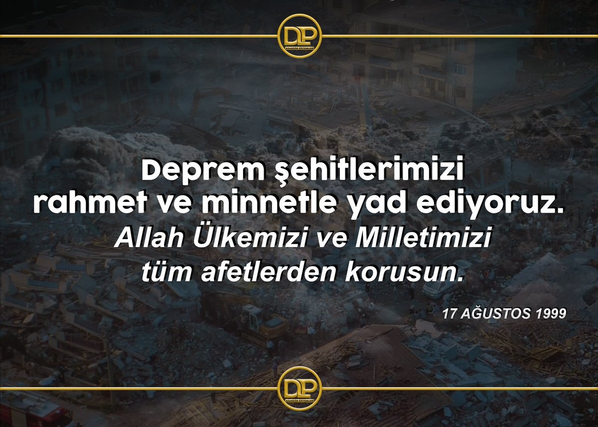 Deprem şehitlerimizi rahmet ve minnetle yad ediyoruz.
Allah Ülkemizi ve Milletimizi tüm afetlerden korusun.
.
#deprem #17Agustos1999 #17AgustosDepremi #MarmaraDepremi #17Ağustos1999Depremi #asansor #asansör