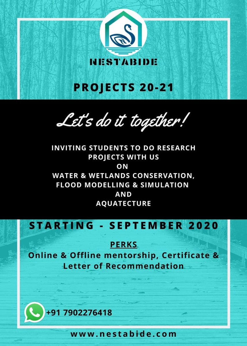 NestAbide's tweet photo. The team NestAbide is inviting interns to do research projects on aquatecture, wetlands conservation, flood simulation &amp; modelling. 
Interested civil engineers or any environmental enthusiasts, write to nestabidecareers@gmail.com including your updated CV.

#internship #research https://t.co/OKTgN82hJx