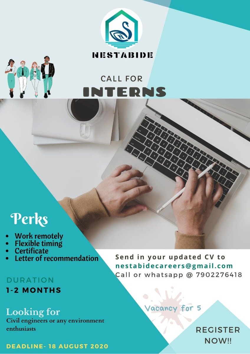 NestAbide (@nestabide) on Twitter photo The team NestAbide is inviting interns to do research projects on aquatecture, wetlands conservation, flood simulation & modelling.
Interested civil engineers or any environmental enthusiasts, write to nestabidecareers@gmail.com including your updated CV.
#internship #research The team NestAbide is inviting interns to do research projects on aquatecture, wetlands conservation, flood simulation & modelling.
Interested civil engineers or any environmental enthusiasts, write to nestabidecareers@gmail.com including your updated CV.
#internship #research