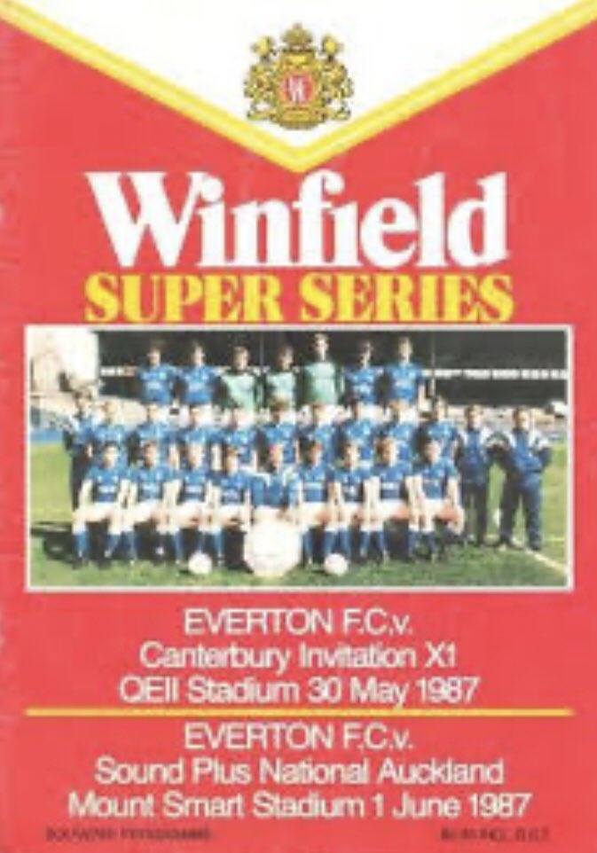 #58 Canterbury XI 0-3 EFC - May 30, 1987. EFC started their 3 game post-season tour of Australia & New Zealand with a match vs a Canterbury XI in Christchurch, New Zealand in the Winfield Super Series. EFC won 3-0, with goals from Adrian Heath, Derek Mountfield & Trevor Steven.