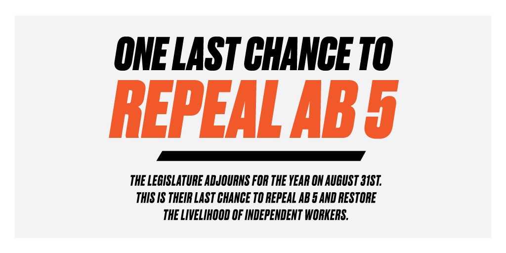 KevinKileyCA's tweet photo. I'm bringing the #AB5 Repeal Amendment to the Assembly Floor next week. Please *retweet* and contact your Legislator. https://t.co/OddPdqRO6Q