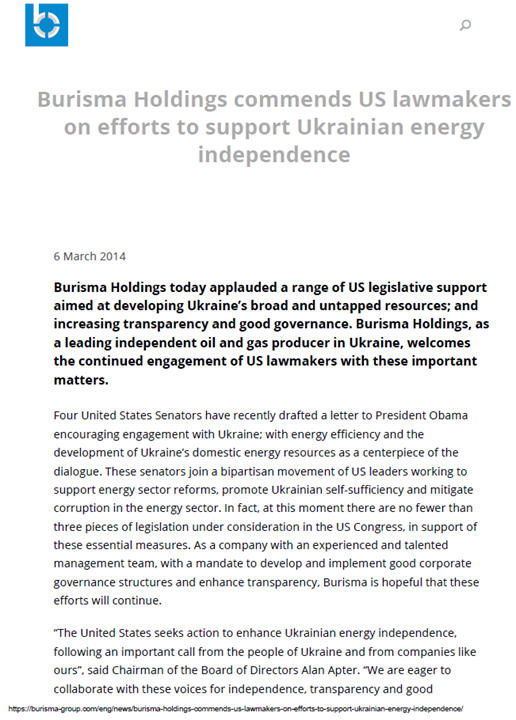 March 2014:Burisma drops a press release lauding Senate Dems for sending a letter to Obama about Ukrainian energy initiatives (that just happened to align w/ Burisma's biz plan)2/