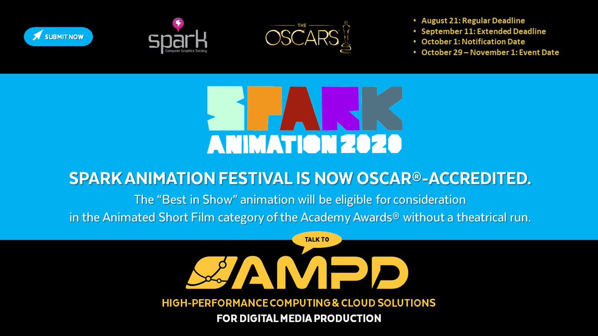 ampd_tech's tweet photo. We are excited to sponsor the upcoming 12th annual SPARK ANIMATION FESTIVAL which is BC's only #Oscar®-accredited #festival. Deadline is Aug 21 to submit your animated project. Here is the @FilmFreeway submission link: https://t.co/RGBaqLPKFX #animation @TheAcademy #visualeffects https://t.co/20tBH7KV9B