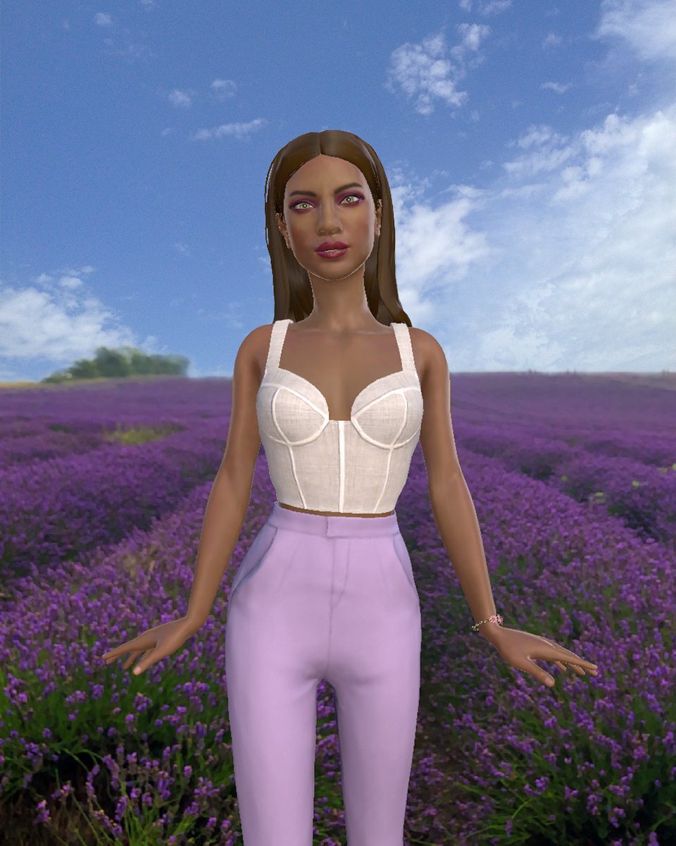 FashionARapp's tweet photo. Lavender field fashion with Jasmine 💜🌿
#FashionAR #App #Fashion #AR #ARdressup #game #indiegame #augmentedreality #mobilegamer #mobilephotos #lavenderfields #lavenderfarm #purplefields #lavenderfieldsforever #fieldofflowers #purples #model📷 #poseposepose #fields https://t.co/aROnRoYZKb