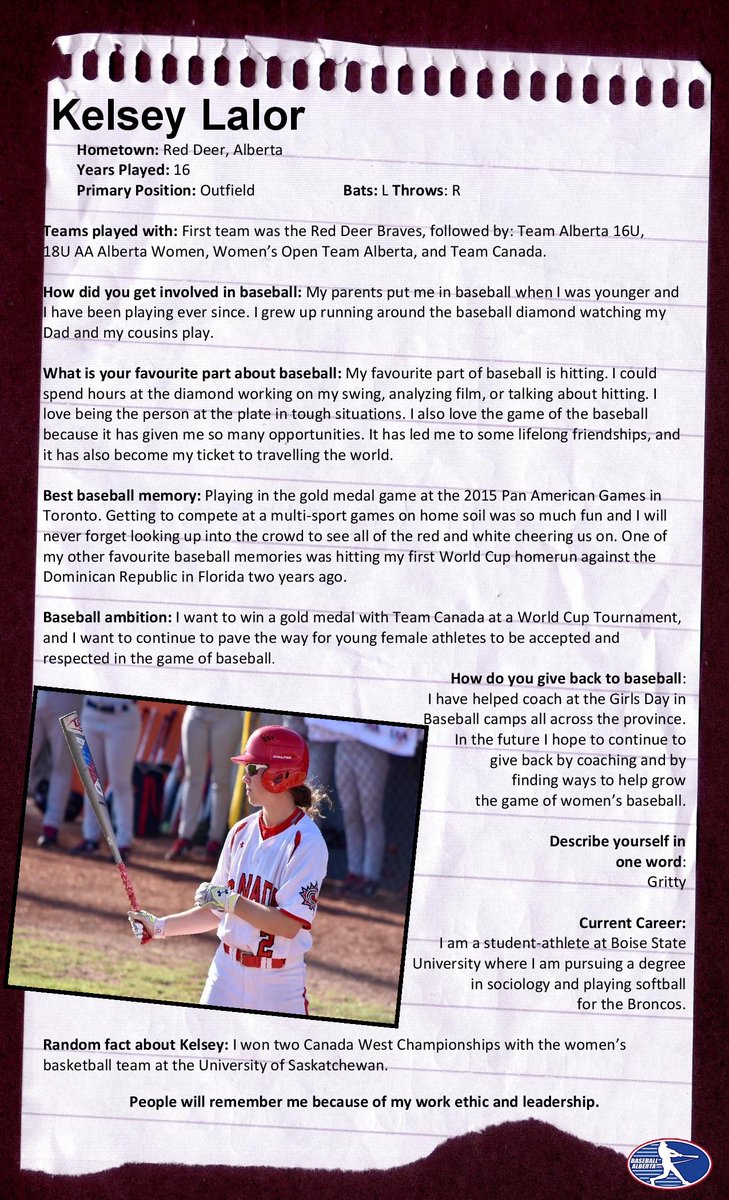 Check out the latest <a href="/GirlsBaseballAB/">Alberta Girls Baseball</a> athlete spotlight on Kelsey Lalor!