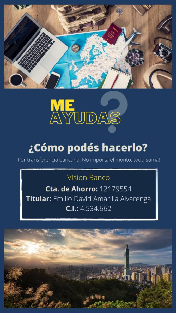 anaraguakatekoo's tweet image. Hola amigos de twitter! Me llamo Nico, tengo 21 y fui beneficiado con una beca para estudiar en Taiwán. Ademas de otras actis tambien estoy haciendo una pequeña colecta virtual. Es para cubrir el primer mes en Taiwan. Les agradeceria el RT asi llego a mas gente. GRACIAS❤