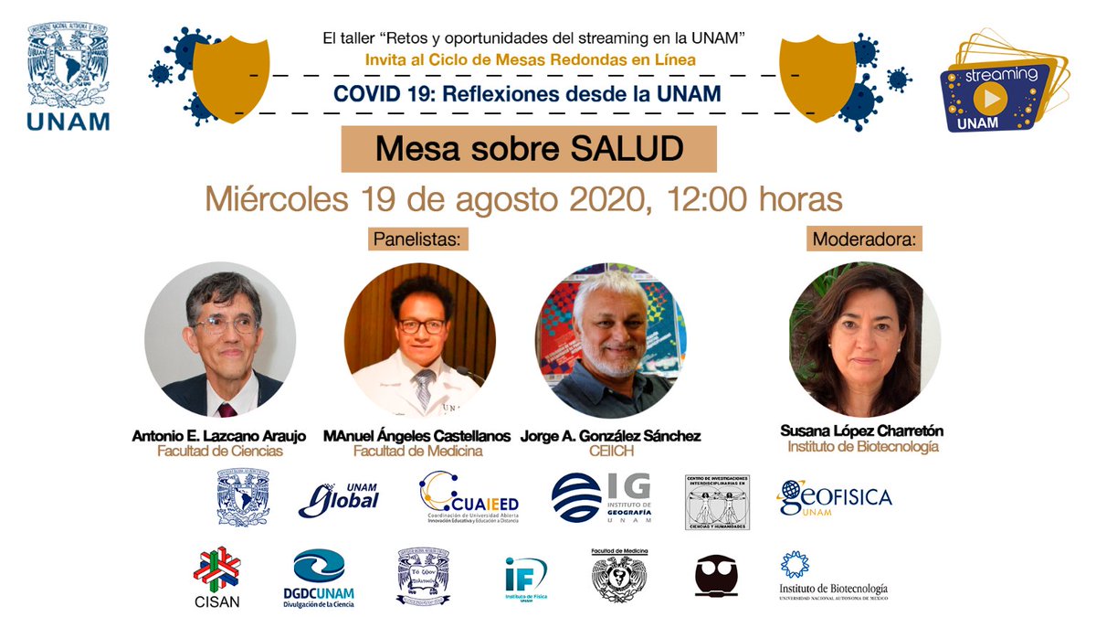 MiradorCUAED's tweet photo. Multistreaming simultáneo, Mesa sobre SALUD, 19Ago2020 12:00 hrs.
➡ #MesaSobreSalud #StreamingUNAM #ReflexionesDesdeLaUNAM #LaUNAMnoseDetiene #UNAMenCasa #ConferenciaUNAM
@DGDCUNAM @unamglobal @IGeografiaUNAM @ceiich_unam @UNAM_FCPyS @Cfata_Unam @InvestFacmed @cisanunam https://t.co/dWFIm4iHTG