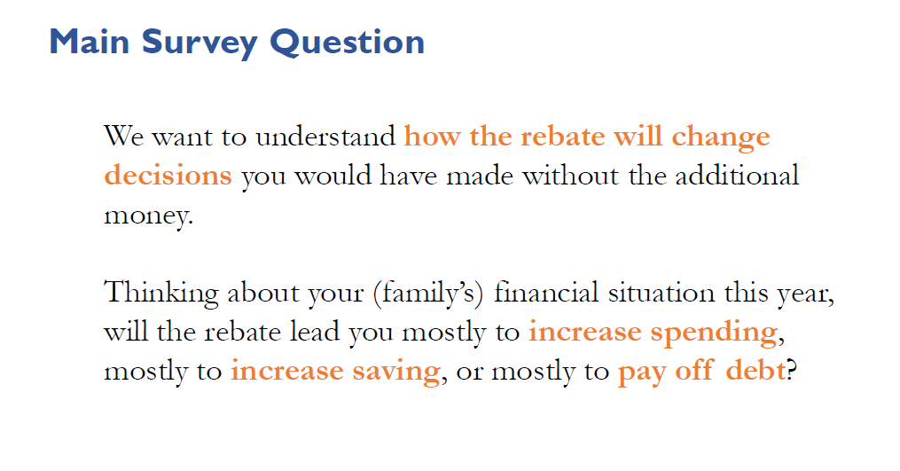 on to our results ... and our methods - see our survey question used now for decades in rebates research