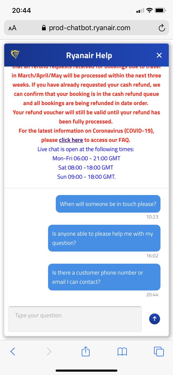 KHWilson84's tweet photo. Anyone else still not received a refund from @Ryanair for a cancelled flight after requesting a refund via email, forms and online chat, but not getting anywhere? https://t.co/jXzZIMpPpf
