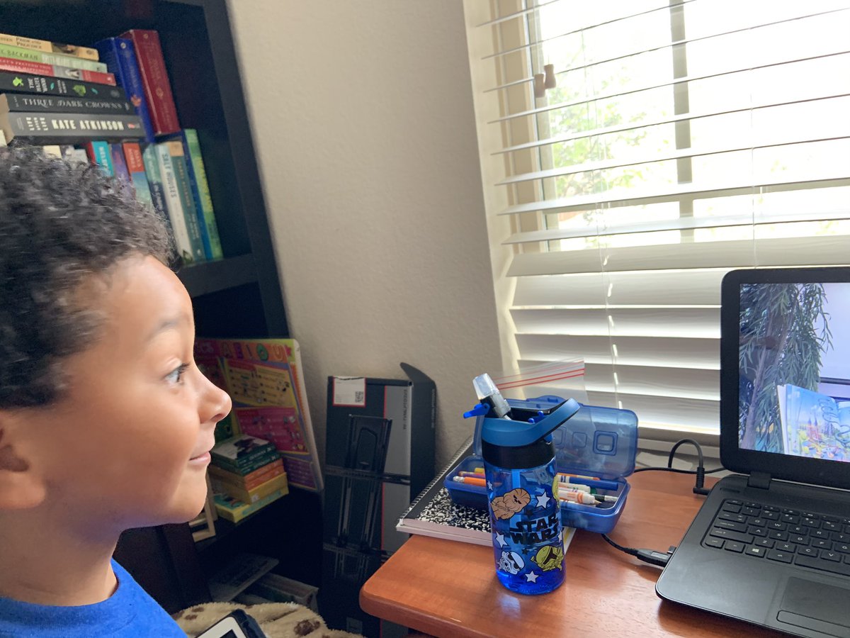 tatiana_atx's tweet photo. @MrsG_Librarian Daniel’s first virtual library specials day and this kid loved seeing the library (especially all the new graphic novels) and listening to the read aloud! @PHEHuskies https://t.co/o4Bdhyje2M