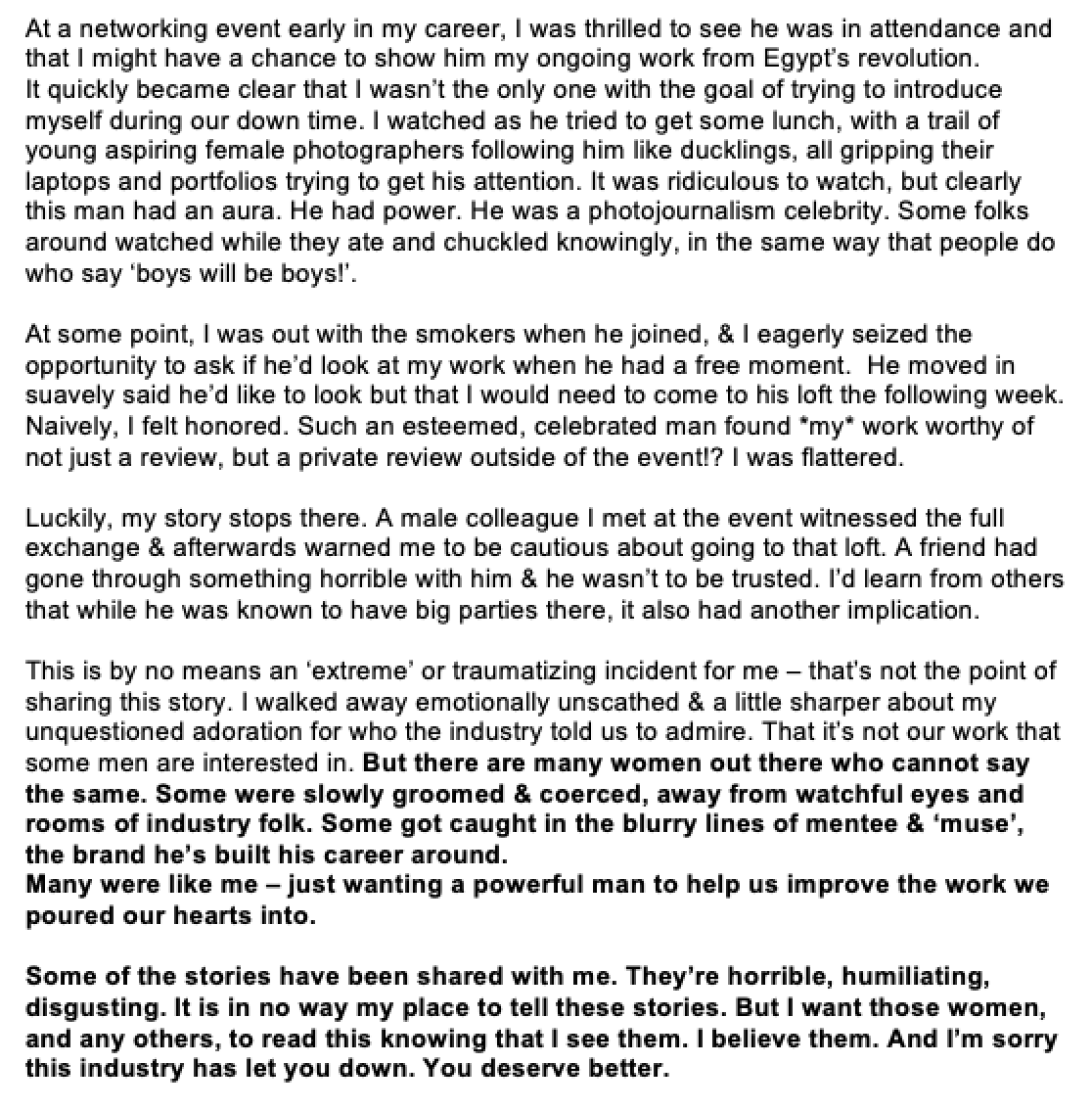 6/ I was only a year into my career, and fully bought into the toxic idolization of the archetypal male photojournalist that is rife in this world. This happened: